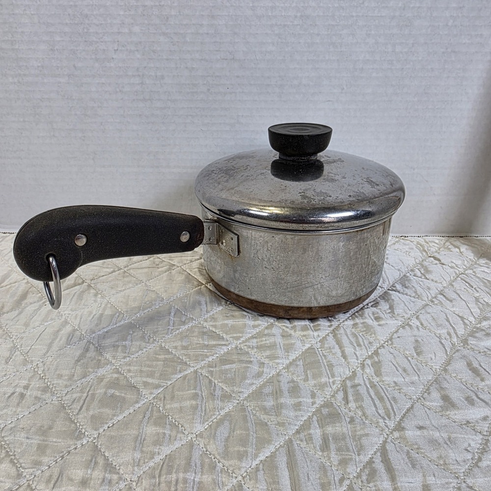 1801 Revere Ware 1 Qt Saucepan Pot Copper Bottom‎ Stainless Clinton USA